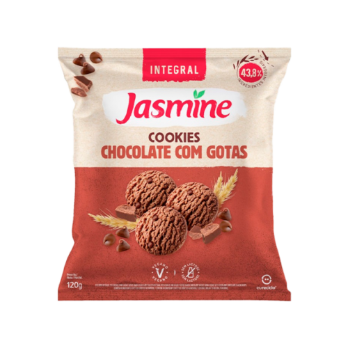 Biscoito Cookie com Gotas de Chocolate Vegano Integral Chocolate Jasmine Pacote 120g