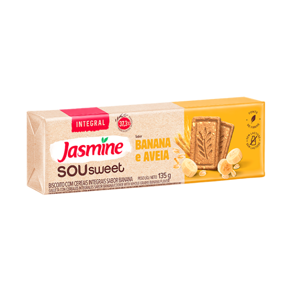 Biscoito Vegano Integral Banana & Aveia Jasmine Sou Sweet Caixa 135g