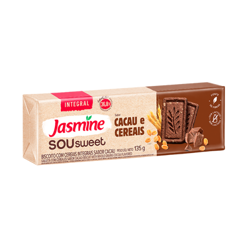 Biscoito Vegano Integral Cacau & Cereais Jasmine Sou Sweet Caixa 135g